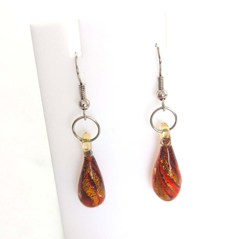 Artisan Made Lampwork Glass Beaded Sparkle Glitter Swirl Boho Hook Earrings